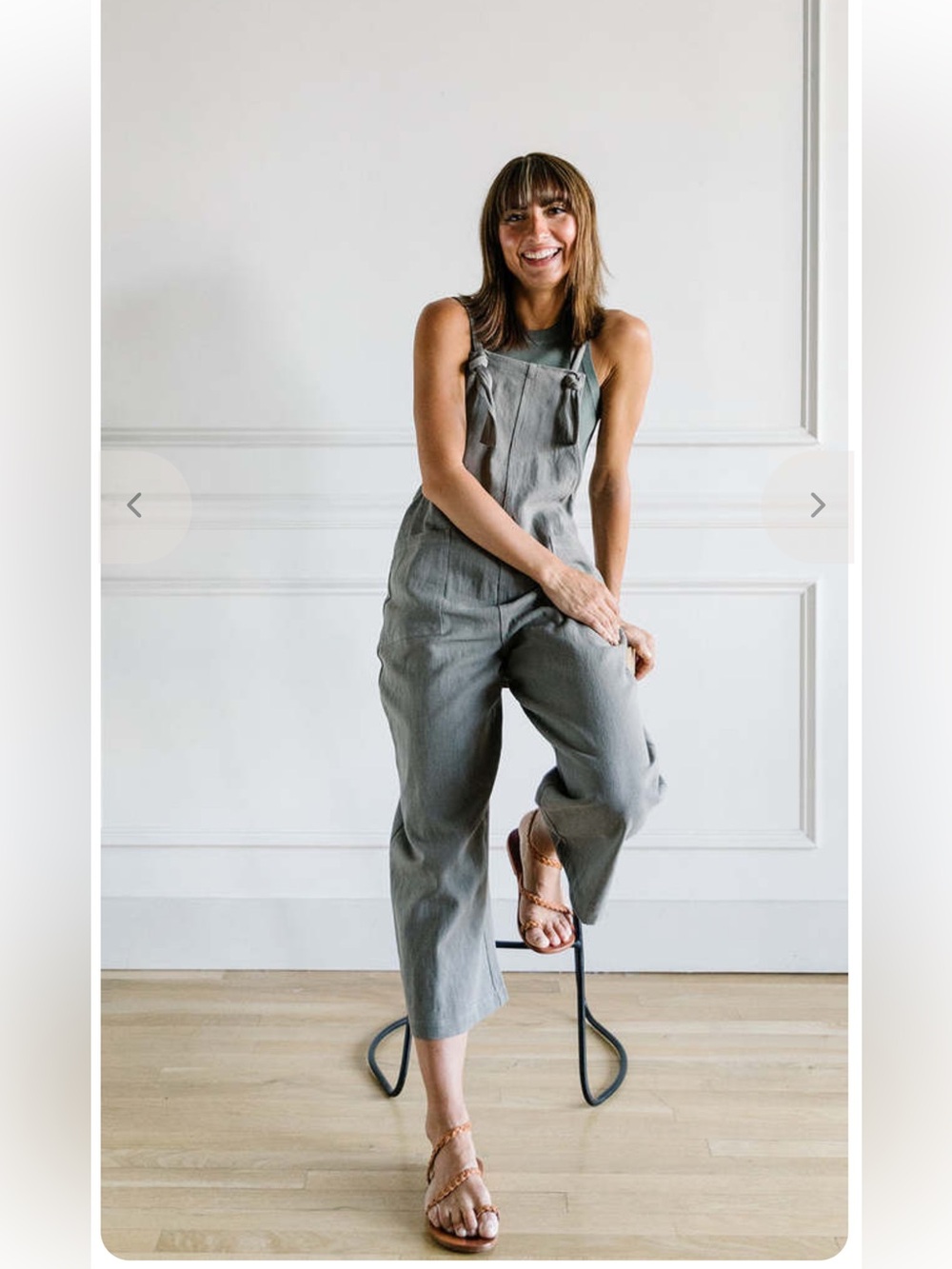 Miou Muse Slate Green Cotton Linen Jumpsuit Size M